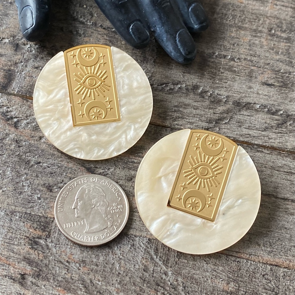 NEW Gold Celestial Disk Statement Earrings - Picture 6 of 7